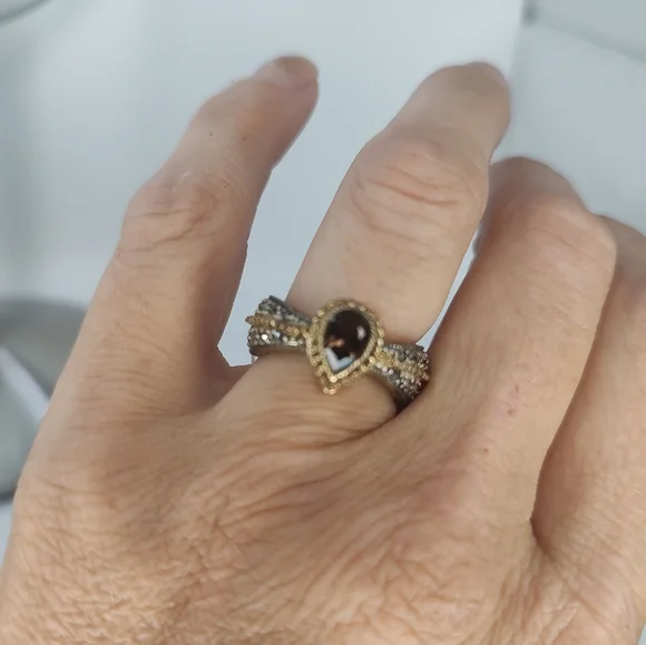 Judith Jack Ring Marcasite Silver Gold with Gem Size 7 - Picture 8 of 16